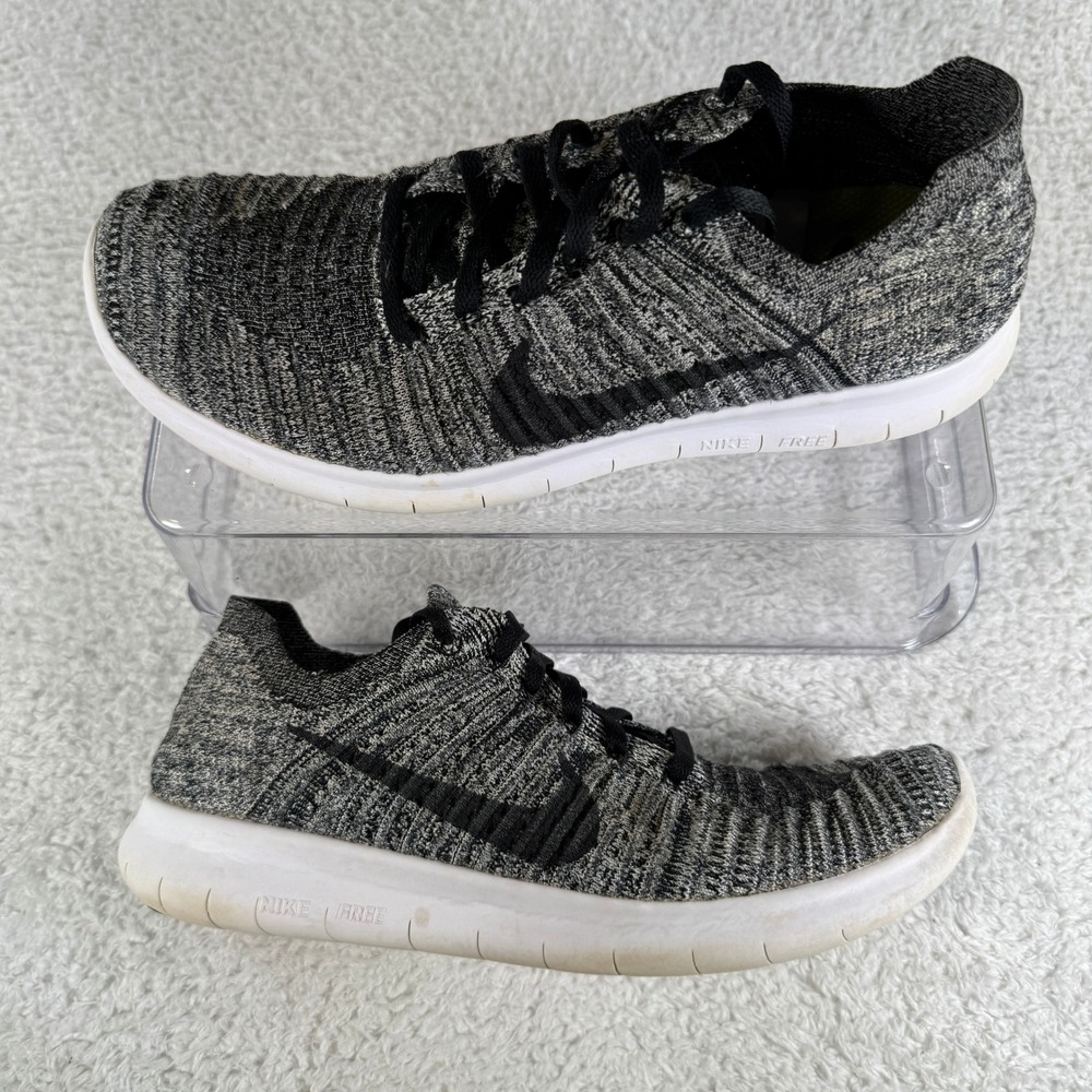 Nike Free RN Flyknit 2016 Mens Sz 8 Oreo Black White Running Shoes Sneakers